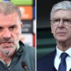 Arsene Wenger và Ange Postecoglou tranh cãi về cúp C1